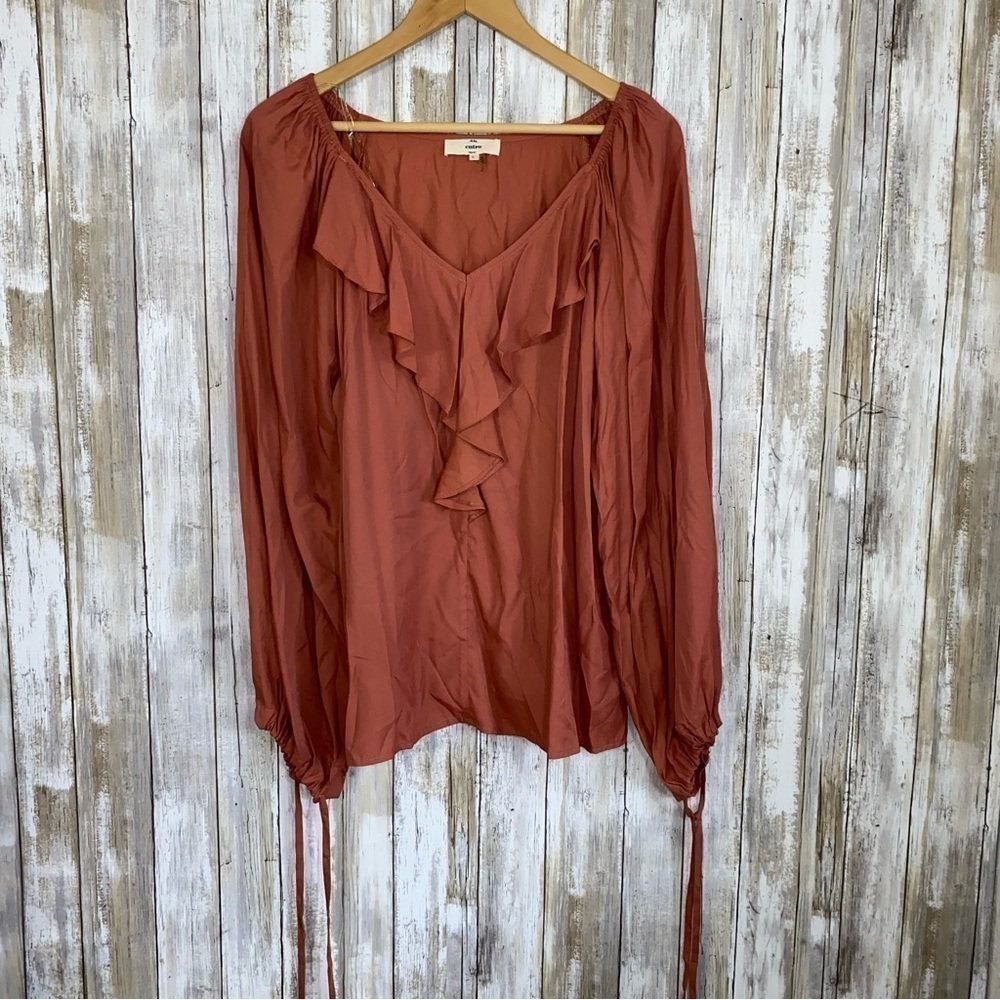 Entro Rust Colored Ruffle Neck Blouse